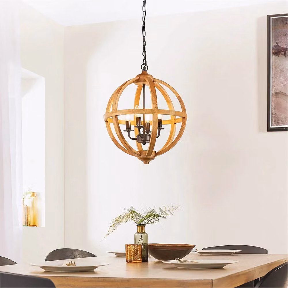 Lampada a sospensione TOBA Endon in legno di mango marrone a forma di sfera con 4xE14, altezza regolabile – 2