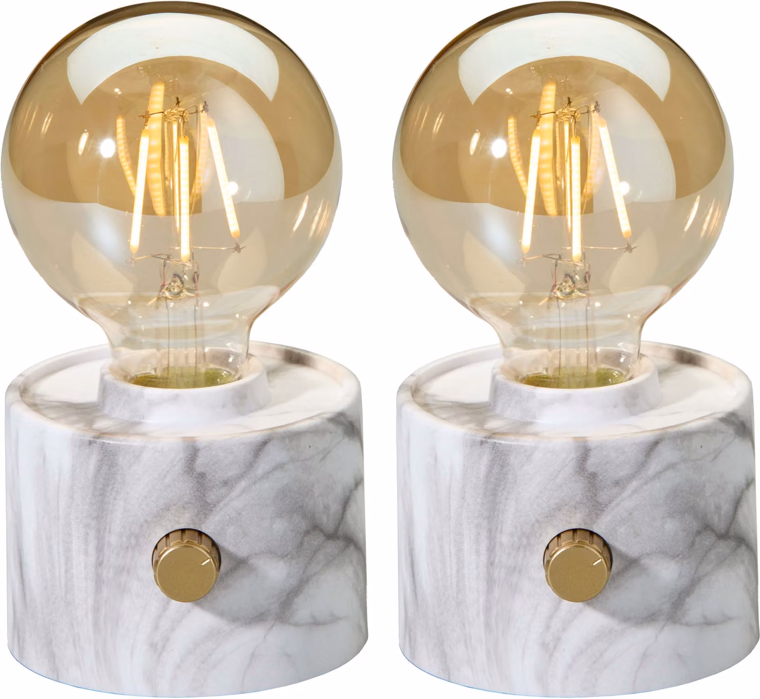 Lampadina vintage a batteria Edison Lampada da tavolo LED USB-C dimmerabile con interruttore rotante - decorazione moderna 2x marmo