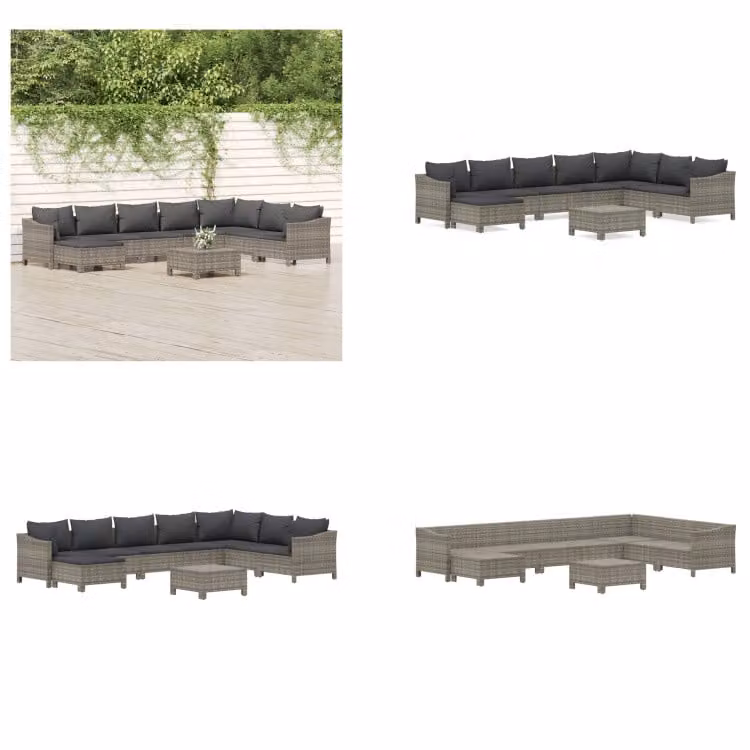 vidaXL Set salotto da giardino 9 pezzi con cuscini in poly rattan grigio - Set salotto da giardino - Set salotto da giardino - Set mobili da giardino