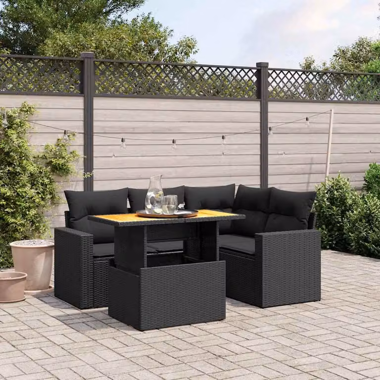 vidaXL Set Divani da Giardino a L 5 pz con Cuscini e Tavolino Nero