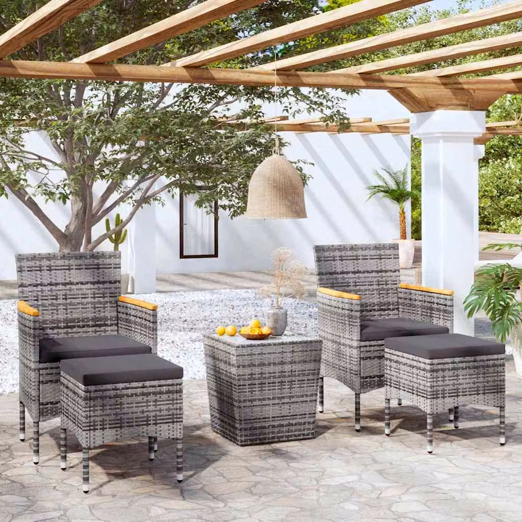 Set Bistrot da Giardino vidaXL 5pz in Polyrattan e Vetro Temperato Grigio con Legno di Acacia – 1