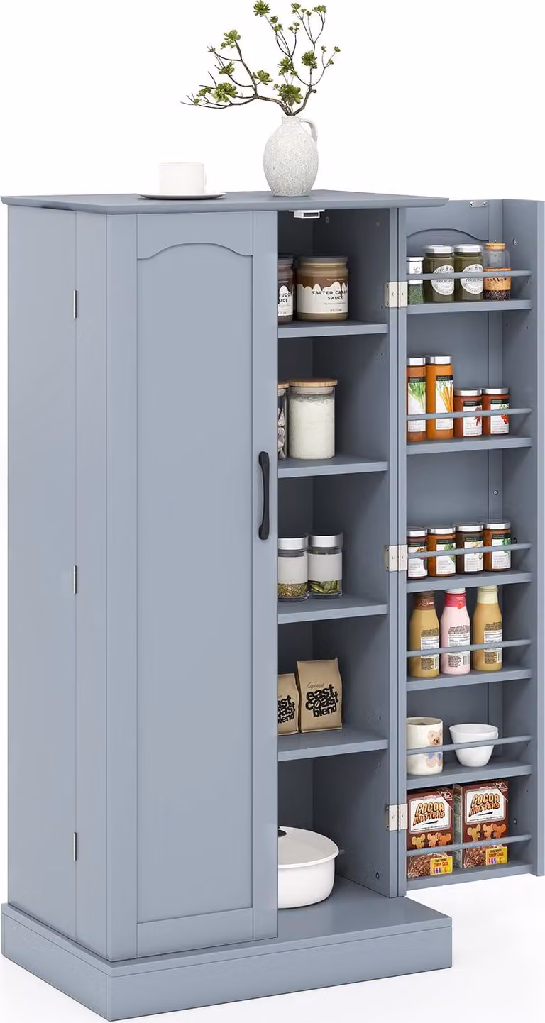 Armadio da cucina COSTWAY, dispensa, mobile con 2 ante e 6 ripiani, mobile multiuso, 60 x 40 x 120 cm, grigio