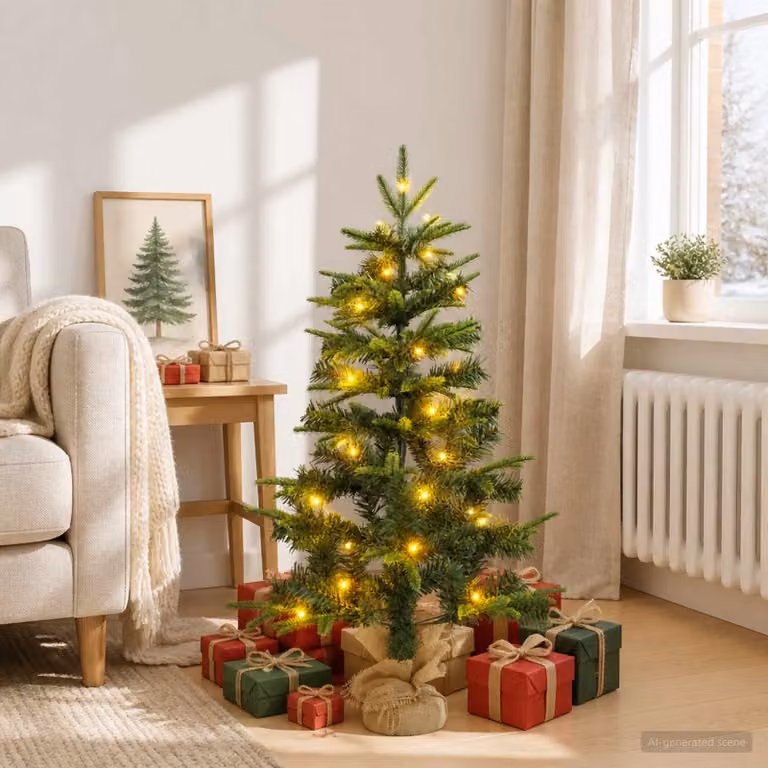 vidaXL Albero di Natale Mini 90 cm 50 LED Bianco caldo PVC e PE Verde
