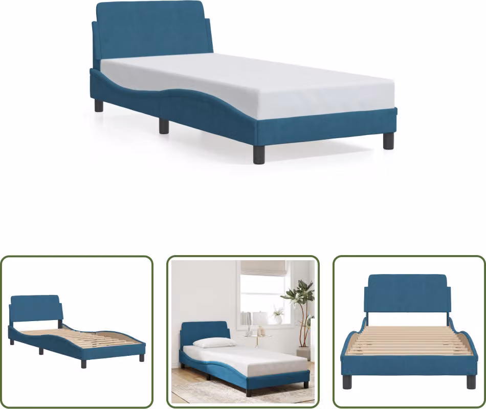 The Living Store Struttura letto con testiera blu 90x200 cm in velluto