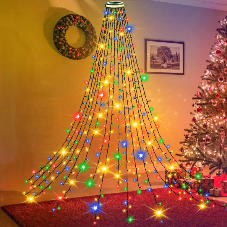 Catena luminosa per albero di Natale, 400 LED, 2 metri, luce giallo caldo, grado di protezione IP44, 8 modalità