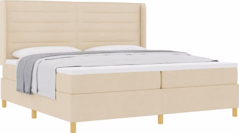 Letto a molle con materasso Crema 200 x 200 cm Tessuto