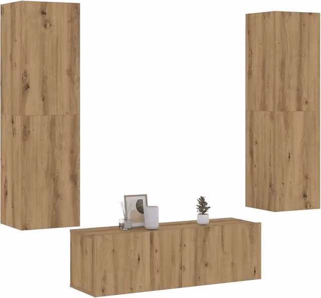 Mobili TV a Parete 3 pz Rovere Artigianale in Legno Multistrato 3328966