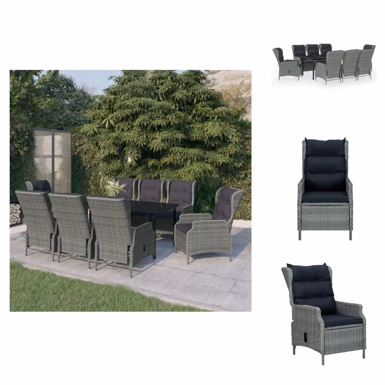 vidaXL set da pranzo da giardino 9 pezzi grigio chiaro - Set di mobili da giardino