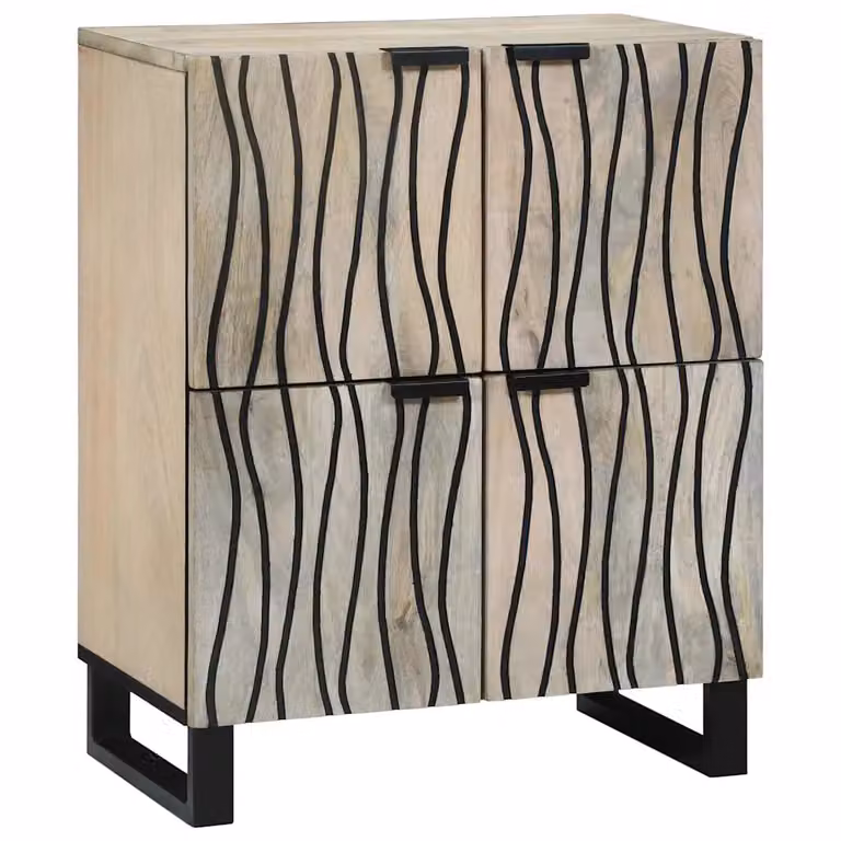 Mobile porta media vidaXL in legno di mango e metallo stile rustico bianco, nero e beige