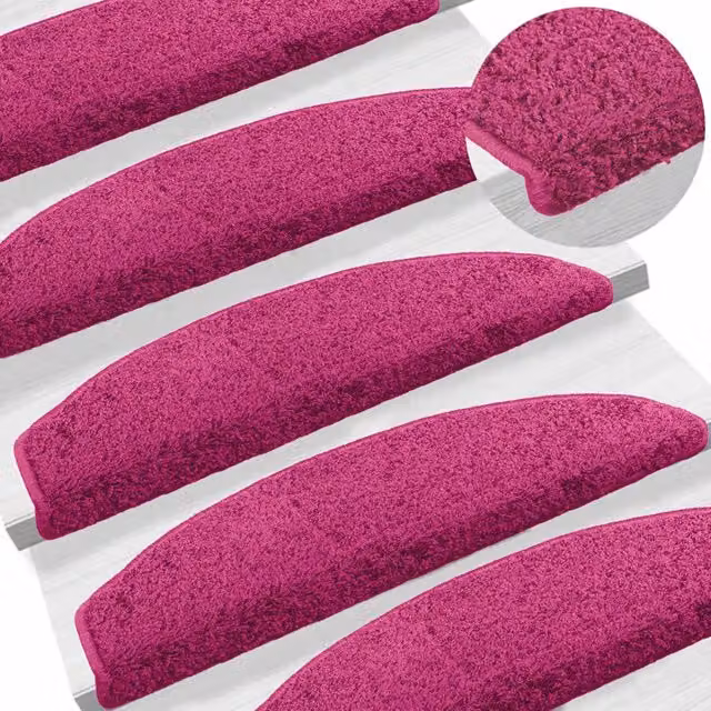 Set di 15 tappetini per scale autoadesivi antiscivolo in polipropilene, design moderno semicircolare, colore rosa, L 80 x P 24,5 x H 3,5 cm