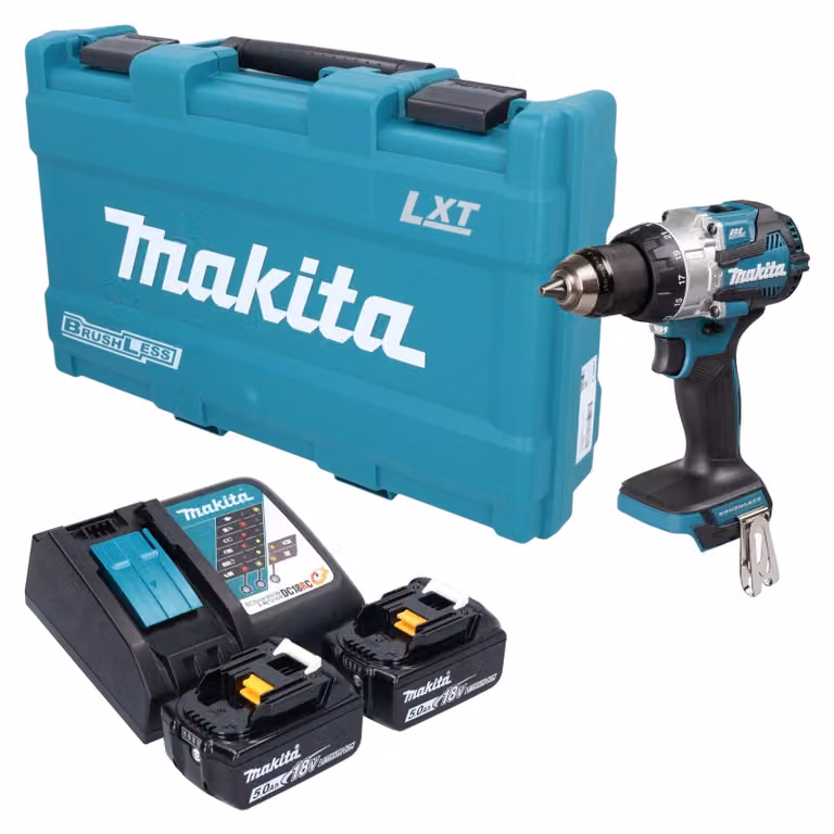 Trapano avvitatore a percussione a batteria Makita DHP 489 RTK 18 V 73 Nm brushless + 2 batterie da 5,0 Ah + caricabatterie + valigetta