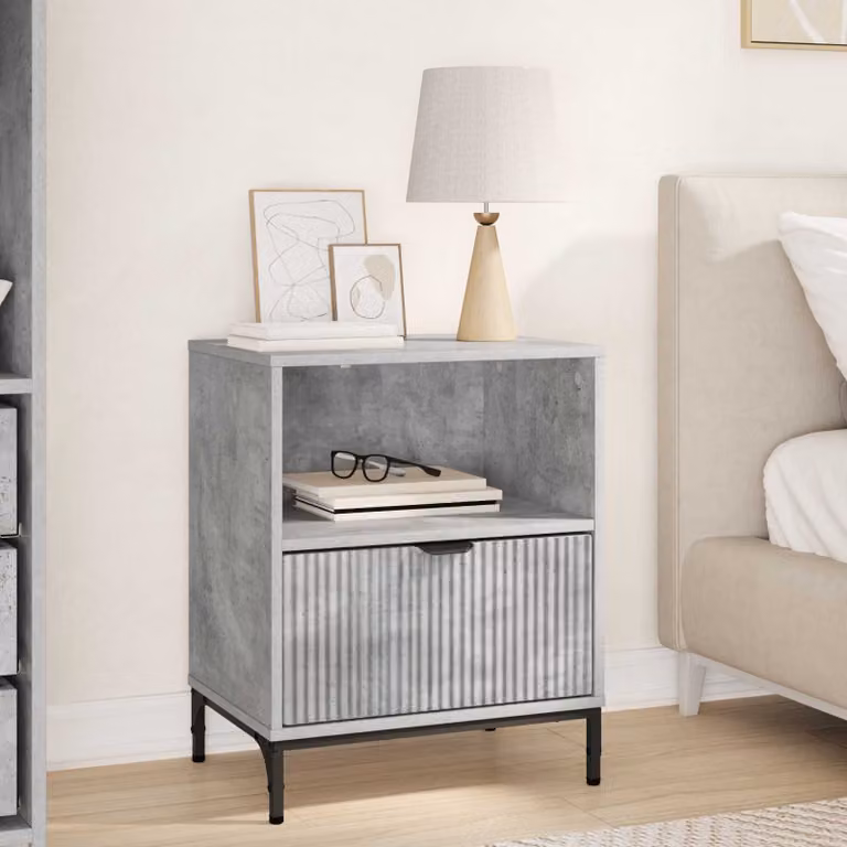 Armadio da Notte Moderno vidaXL in Metallo e MDF Grigio Cemento L: 49 cm, P: 36 cm, H: 61 cm