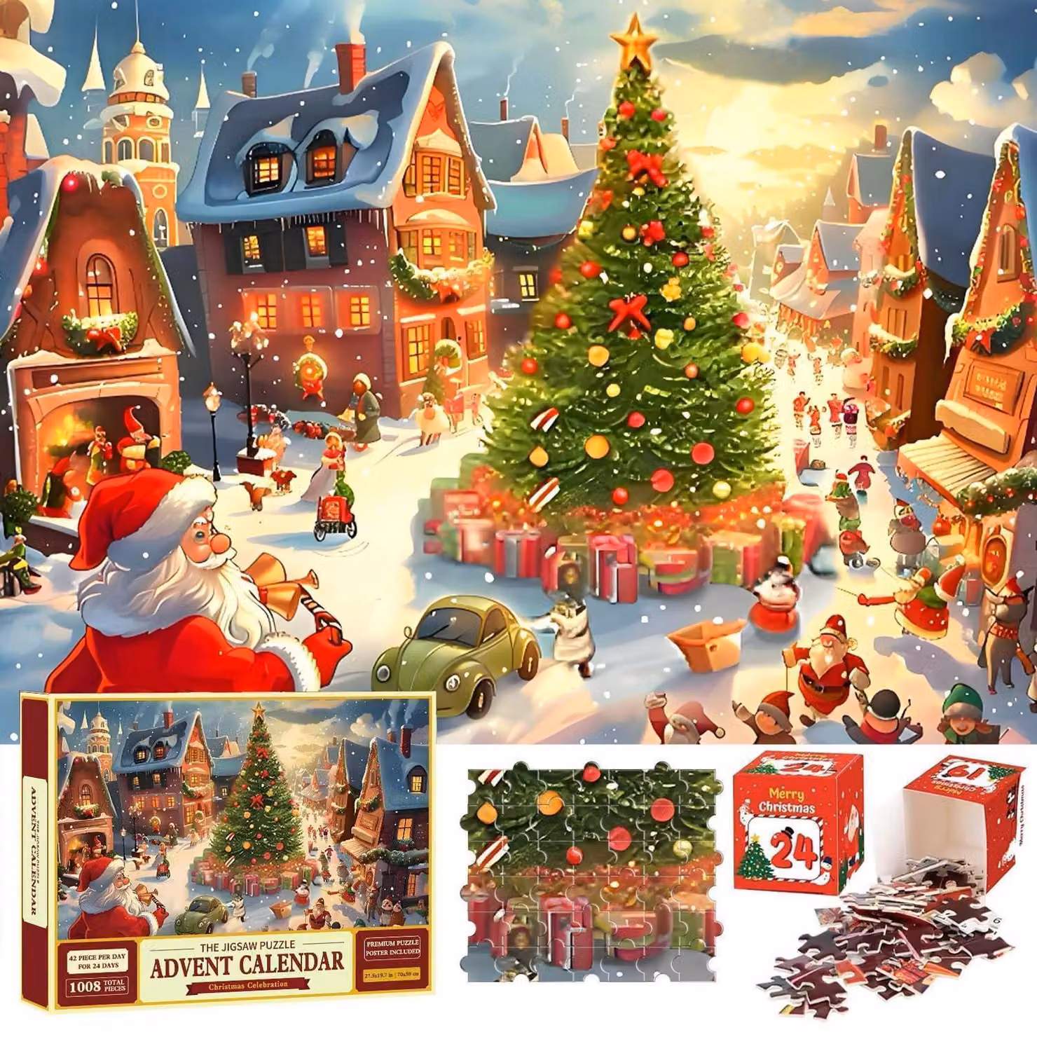 Calendario dell'Avvento, puzzle natalizio, 1008 pezzi, 24 scatole, 50x70 cm