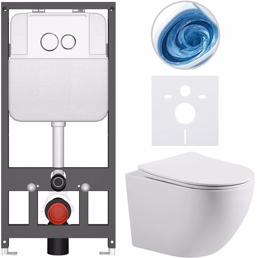 CERANO - Set WC da incasso Cesso - bianco lucido - pulsante Prime/Dualo, bianco - sospeso - installazione pre-parete/cartongesso - 49x36 cm