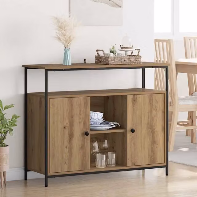 Credenza Buffet Moderna vidaXL in Legno Rovere Marrone con Ante a Battente per Cucina e Sala da Pranzo L: 100 cm, P: 35 cm, H: 80 cm – 1