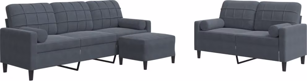 Set di Divani 3 pz con Cuscini e Rinforzi Grigio Scuro Velluto