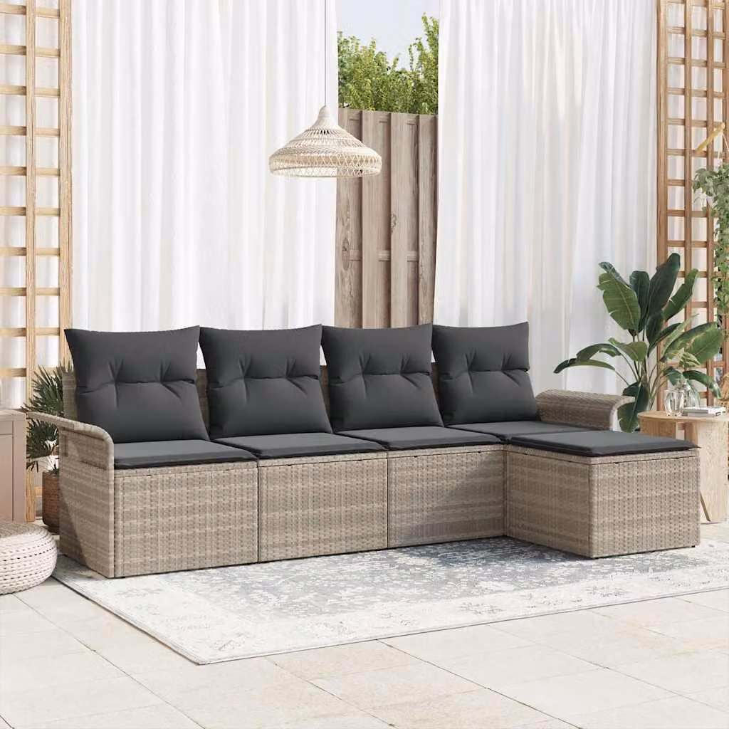 Maison Exclusive - Divano da esterno con cuscino 5 pcs Grigio chiaro polyrattan