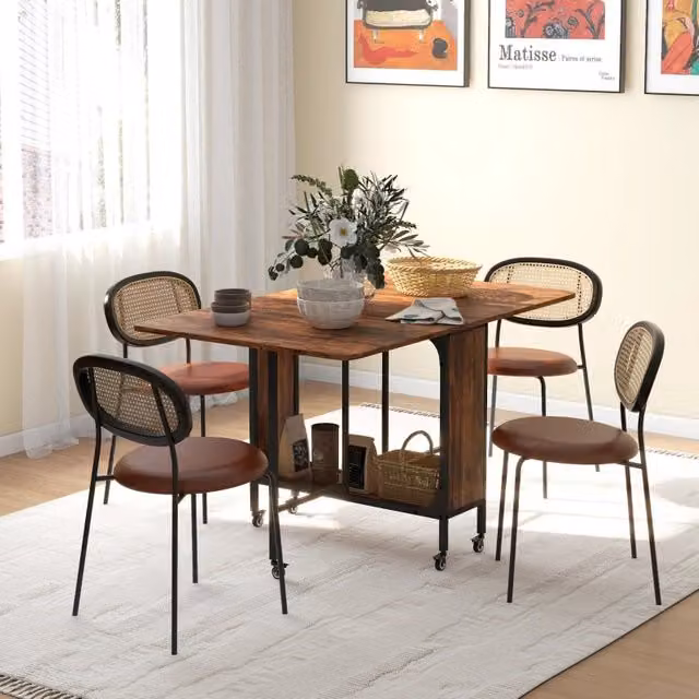 Tavolo da pranzo pieghevole Mivray con inserto centrale e ruote, marrone rustico, L: 130 cm, P: 80 cm, H: 74 cm