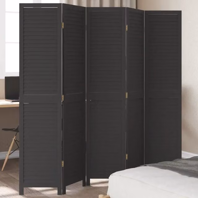 Divisorio Ambienti | Divider per stanze | Paravento 5 Pannelli Nero Legno Massello di Paulownia