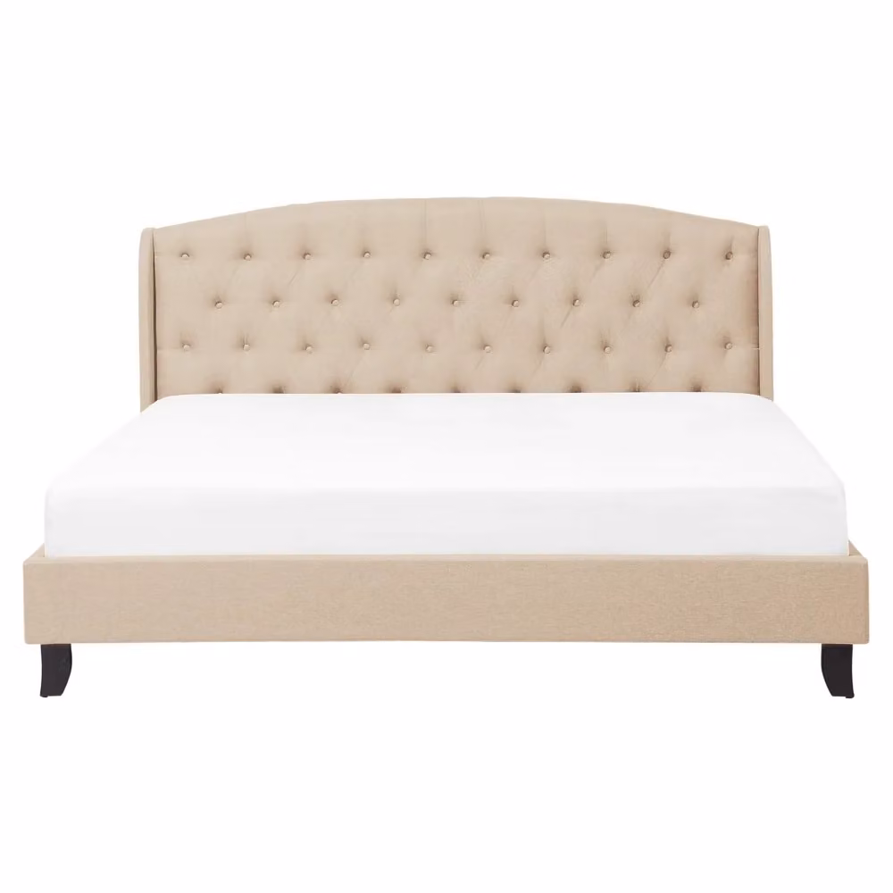 Letto Beliani con doghe a molla e poggiatesta imbottito in tessuto beige, design moderno, L/P/H: 221 x 160 x 106 cm – 2