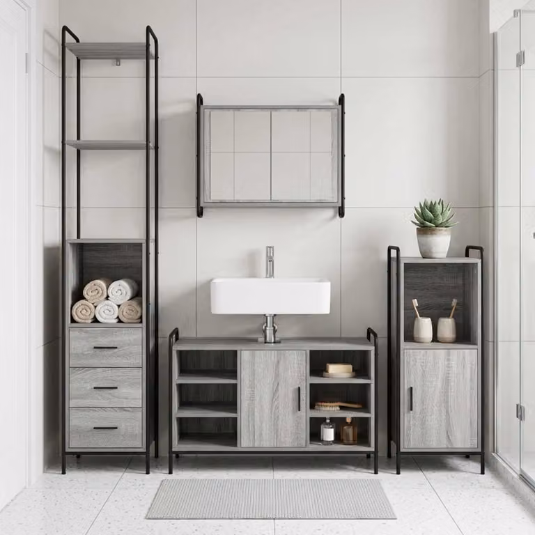 vidaXL Set di Armadi da Bagno 3 pz Sonoma grigio 40 x 36 x 181 cm