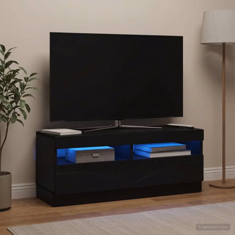Mobile TV vidaXL moderno in legno MDF nero con illuminazione integrata e scomparti multimediali