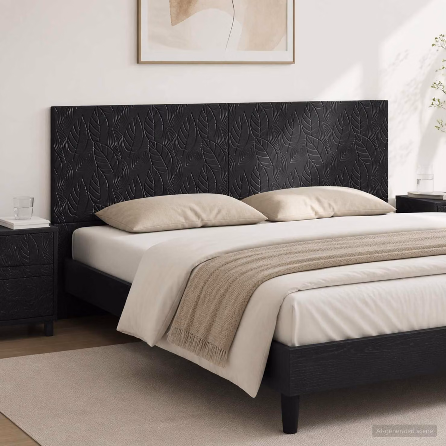 Testiera da muro vidaXL DELFT nera con ripiano integrato e pannello imbottito in tessuto, L: 180 cm, H: 50 cm, P: 15,5 cm