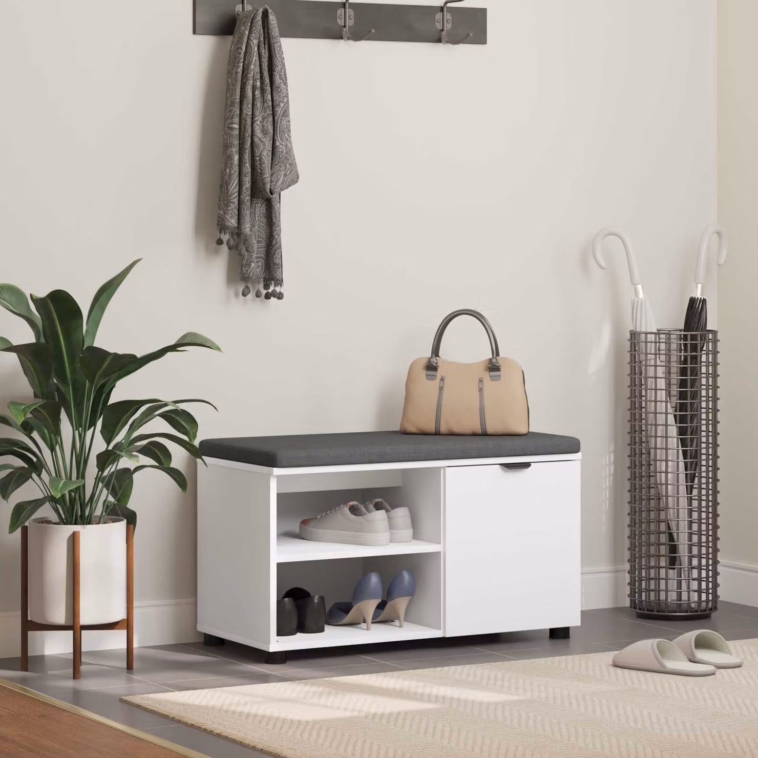 Panca per ingresso con porta scarpe e cuscino vidaXL, Bianco, L: 80 cm, P: 38 cm, H: 46 cm