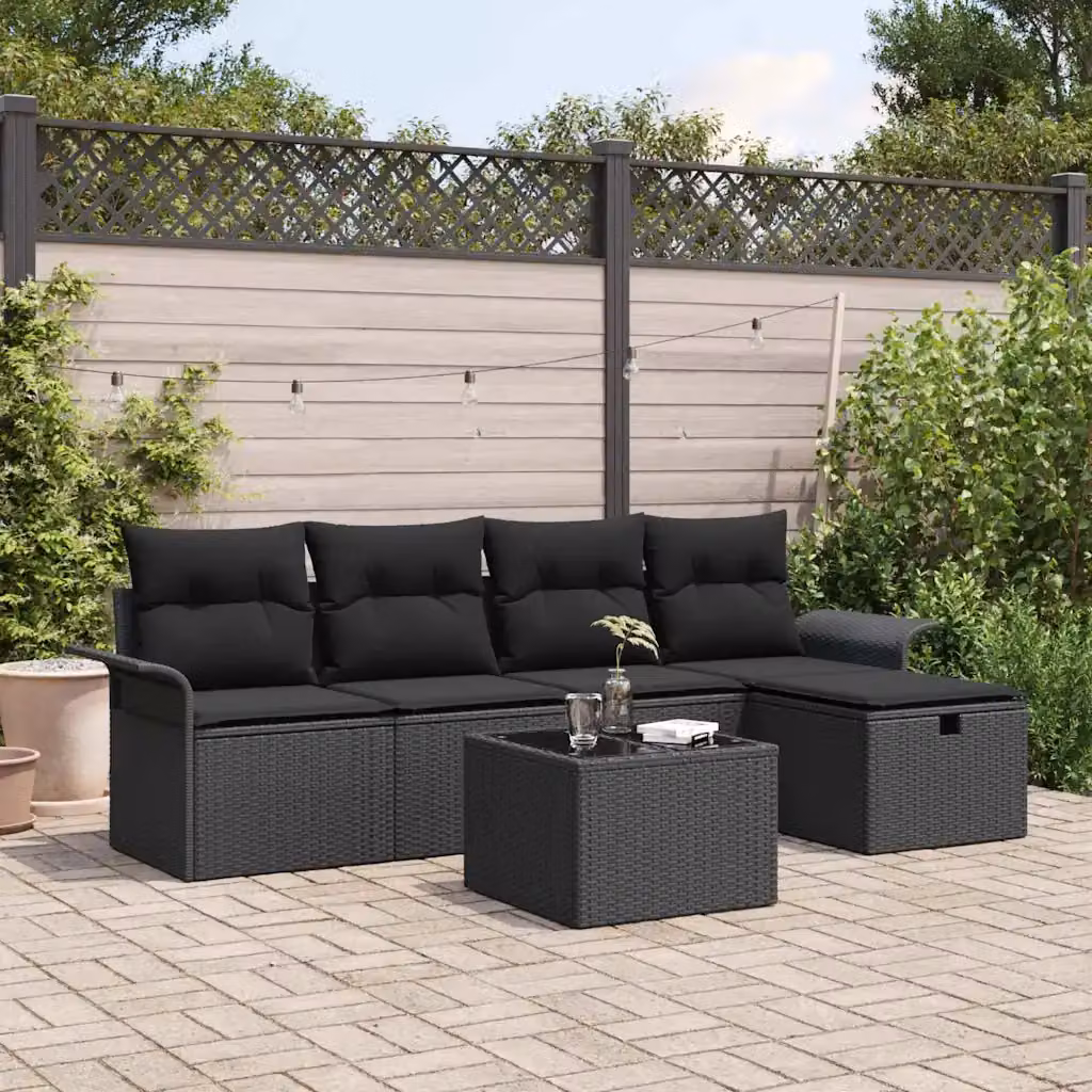 Set Divano da Giardino vidaXL 6 Pezzi a Forma di L con Cuscini e Tavolino Nero – 1