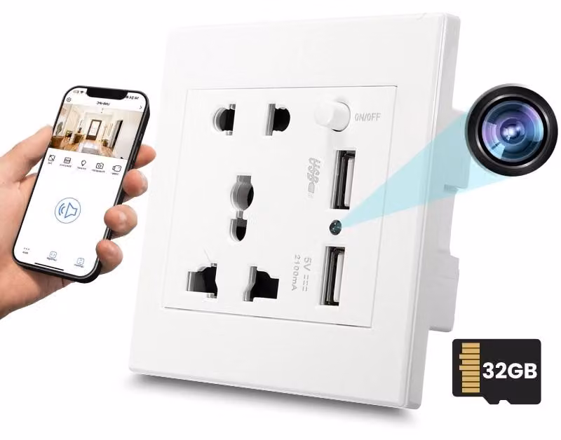 Mini Telecamera Presa Universale iUni PR2, Wi-Fi, Full HD, 32GB, 2 porte USB-A
