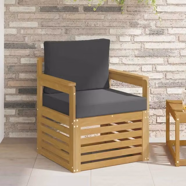 Set di 2 divani da esterno moderni in legno di acacia con cuscini in poliestere bianco e antracite resistente ai raggi UV