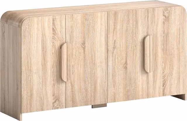 Credenza da Cucina 157x39x82 cm con 2 Armadietti Ante Soft-Close e Ripiani Regolabili in Legno Naturale