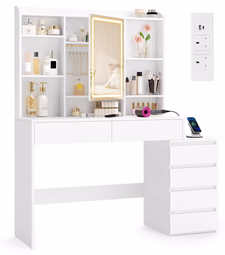 Tavolino da trucco VASAGLE con illuminazione a LED, specchiera