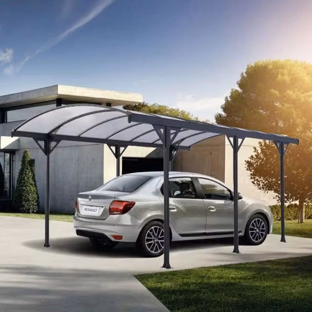Carport moderno con copertura curva in alluminio e policarbonato grigio e trasparente, 15 m² (L: 5,08 m x P: 3,02 m x H: 2,00 m) – 1
