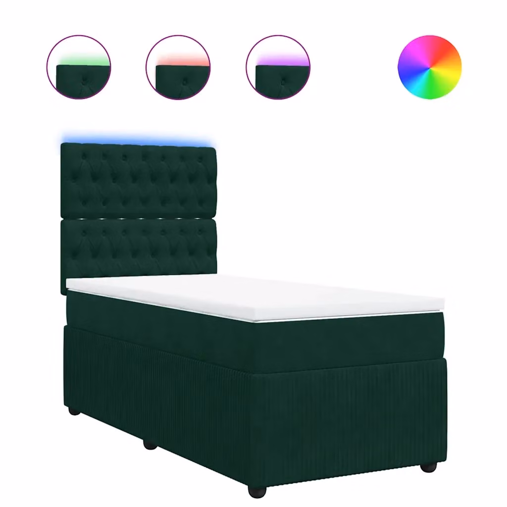 Letto Ibrido vidaXL con Materasso Verde Scuro e Struttura in Velluto Bianco L/P/H: 90 x 190 cm – 2
