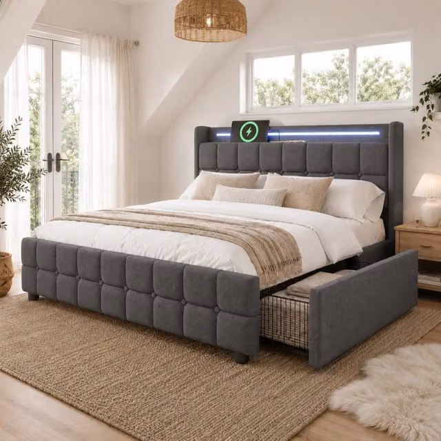 letto imbottito legno grigio 140x200 cm