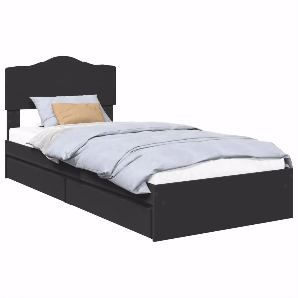 Letto con Contenitore Moderno vidaXL in Legno Ingegnerizzato Nero L: 70 cm, P: 190 cm, H: 90 cm – 2