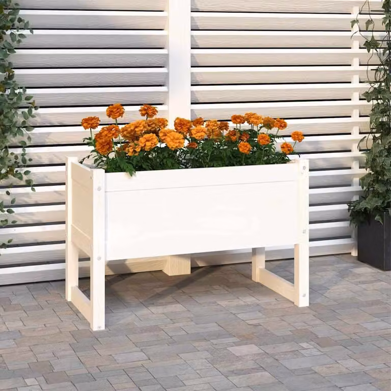 Fioriera bianca vidaXL in legno per giardino ornamentale L/P/H: 78 x 40 x 52 cm