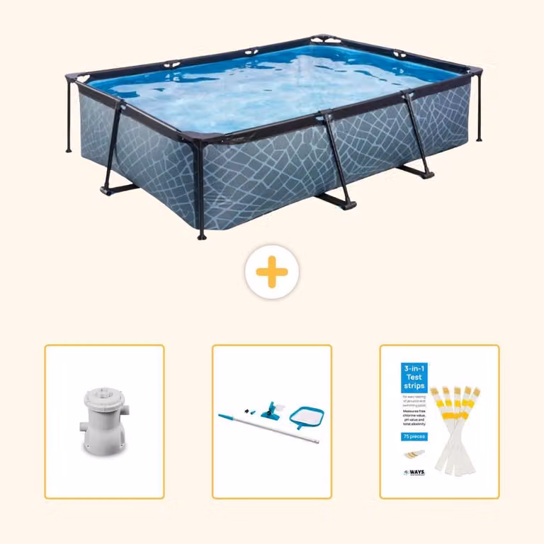Piscina fuori terra rettangolare - aspetto pietra - 300x200x65 cm - composta da 4 elementi - modello SCB82