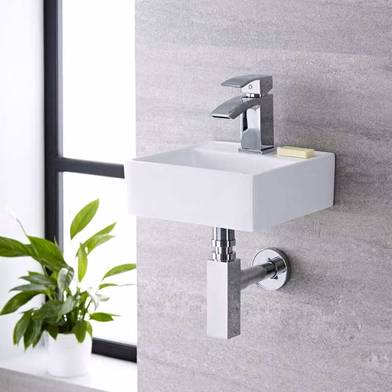 Lavabo Bagno Sospeso Quadrato Bianco 100 x 280mm - Halwell