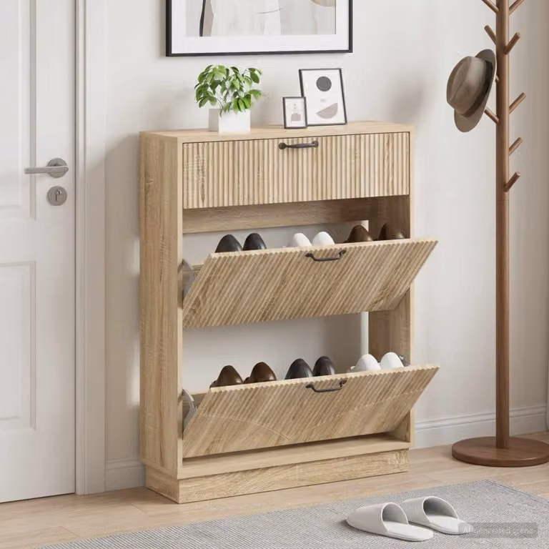 Mobile porta scarpe vidaXL HOORN moderno in legno e metallo, L: 78 cm, P: 24 cm, H: 100 cm