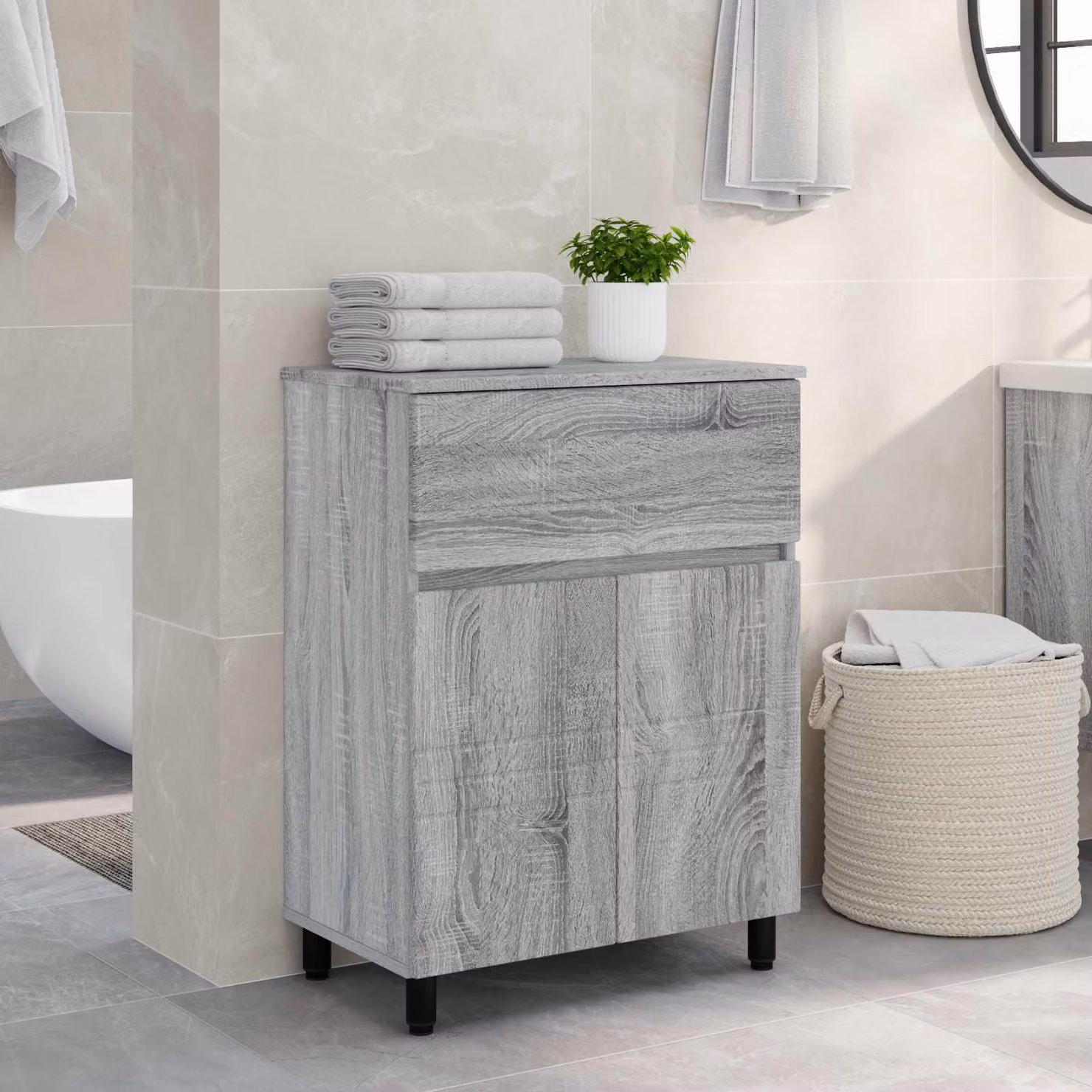 Mobiletto da bagno vidaXL in stile minimalista color grigio, L: 60 cm, P: 35 cm, H: 80 cm