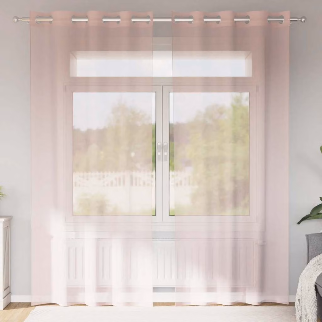 Set di 2 tende in voile semi-trasparenti vidaXL con occhielli, colore rosa chiaro, L: 140 cm, H: 225 cm