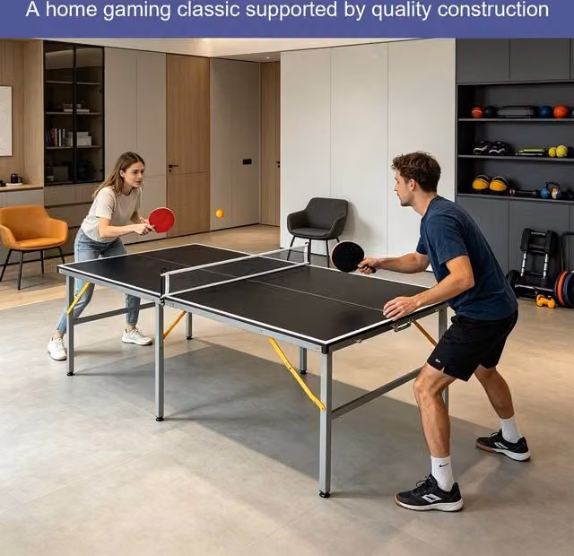 Tavolo da ping pong portatile pieghevole ¨C Minimal ¨C nero, 182x91cm, per esterno e interno con rete, racchette e palline