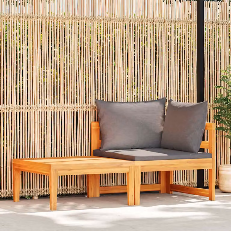 Set Divani da Giardino vidaXL a Forma di L con Cuscini e Tavolino, Legno di Acacia Trattato e Colore Grigio