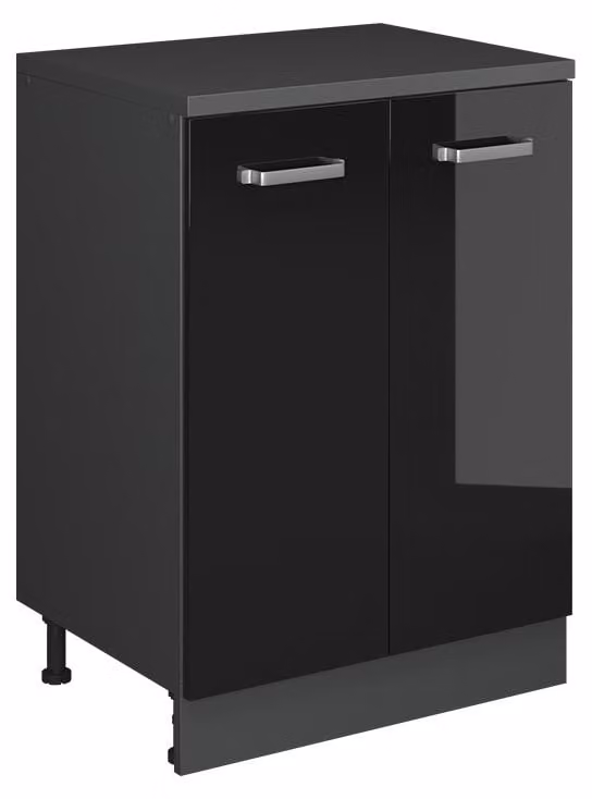 Mobile cucina sottotetto Vicco R-Line Nero lucido 60 cm senza inclinazione con 2 ante, Model 61749