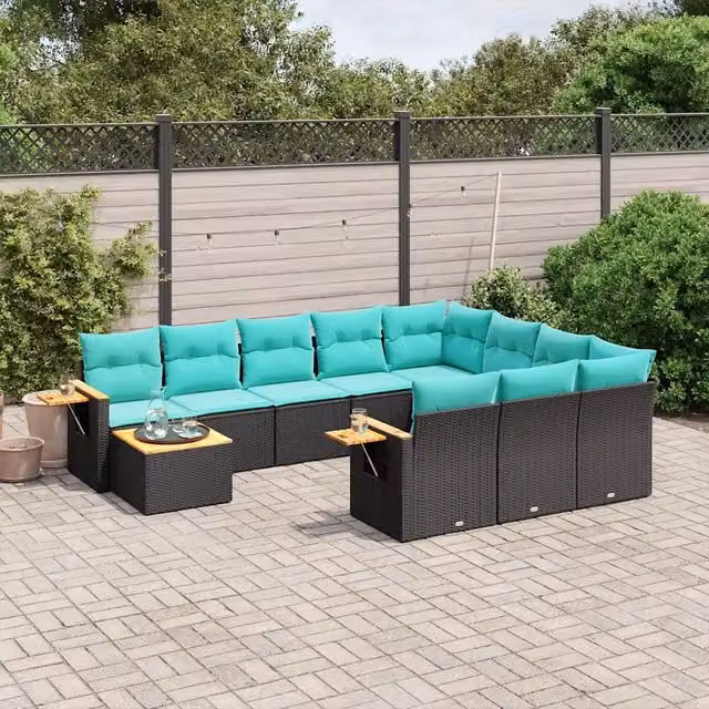 Set Divani da Giardino 11 pz con Cuscini in Polyrattan Nero 3227205