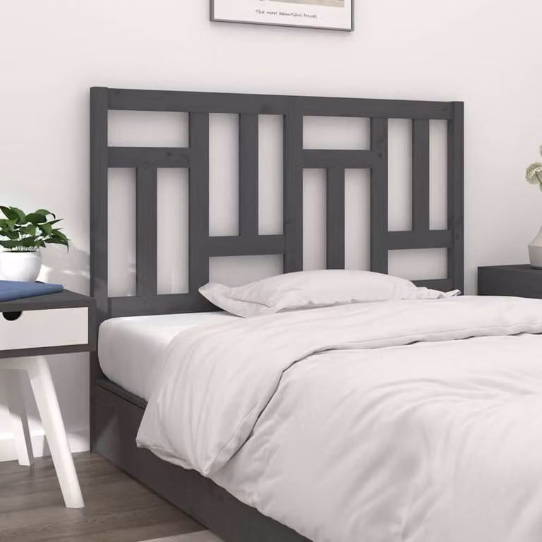 Testiera per Letto vidaXL in Legno Massello di Pino, Grigia, L 125,5 x P 4 x H 100 cm