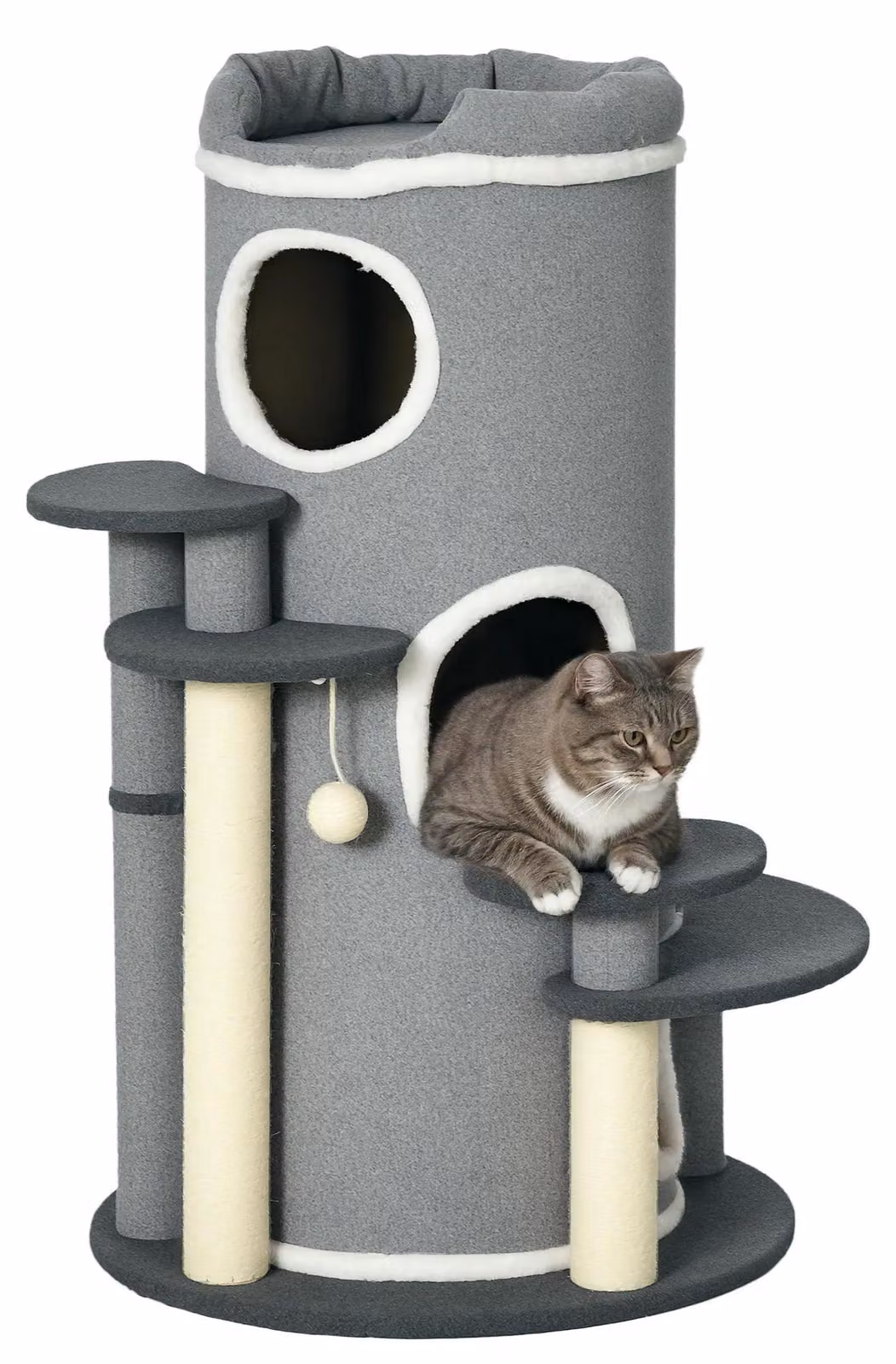 Torre per gatti - Tiragraffi con cuccia - 3 livelli - Legno - Altezza 99 cm - Pallina