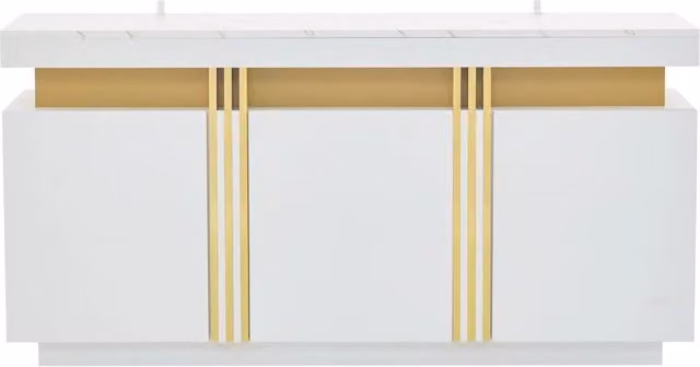 Sideboard bianco moderno 140x38x70 cm con 3 ante e ripiani regolabili, design senza maniglie con dettagli platino